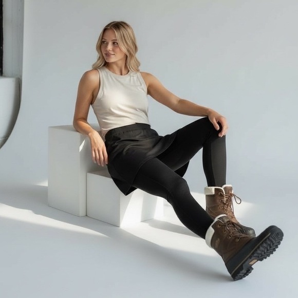 EILEEN FISHER Skirted Leggings Black Size Large - Picture 6 of 8